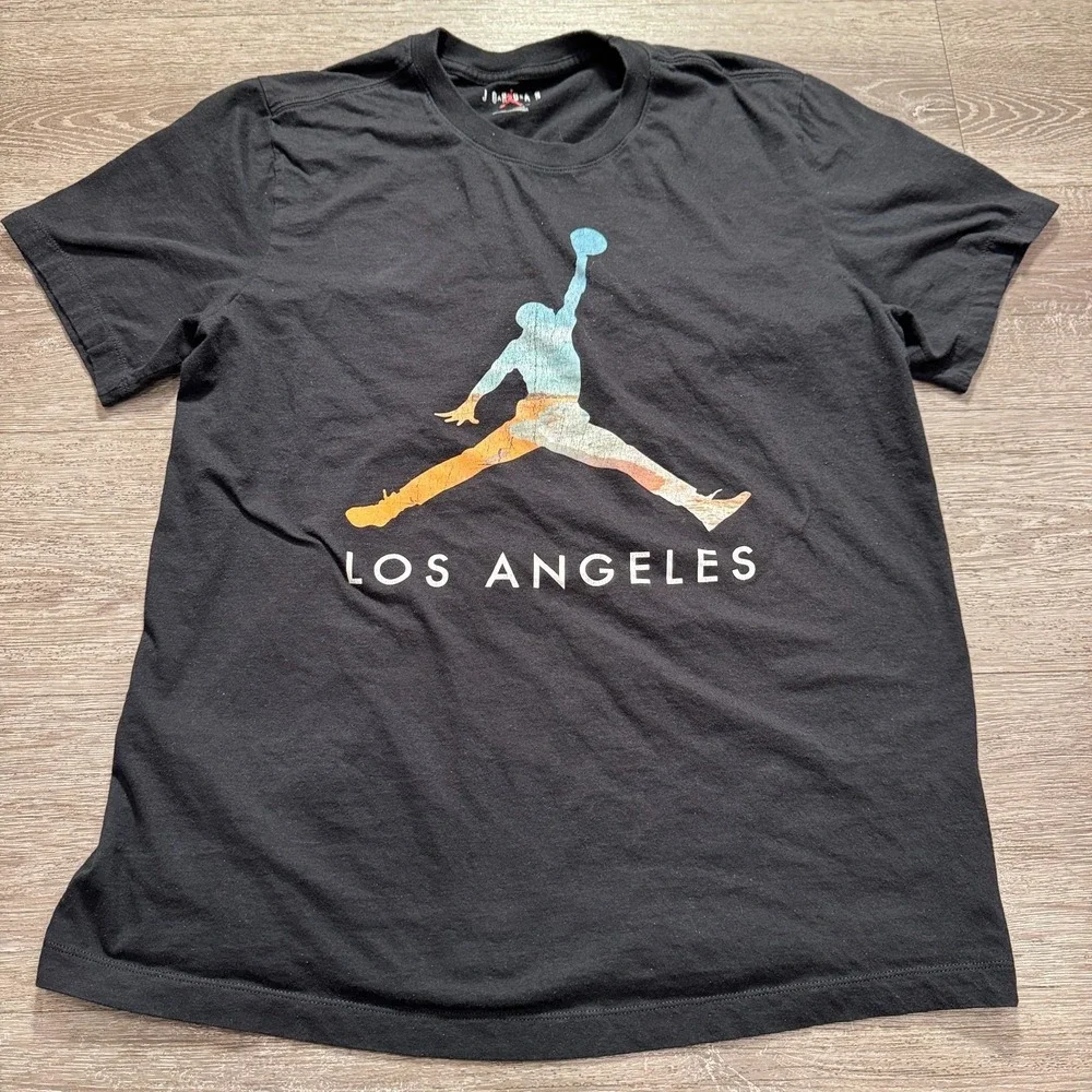Jordan Shirt Mens Large‎ Black Jumpman Logo Tee Los Angeles Crew Neck Logo